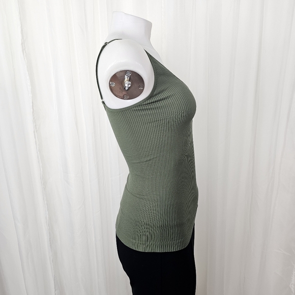 Intimately Free People stretch sage green tank ribbed mesh v-neck line XS/Small - Picture 4 of 6